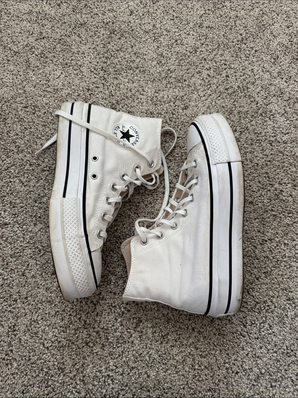Converse White High-Top Platform Sneakers with Black Stripe Size 8.5